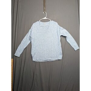 Gap Womens V-Neck Marled Cotton Sweater Blue White Long Sleeve Size S
